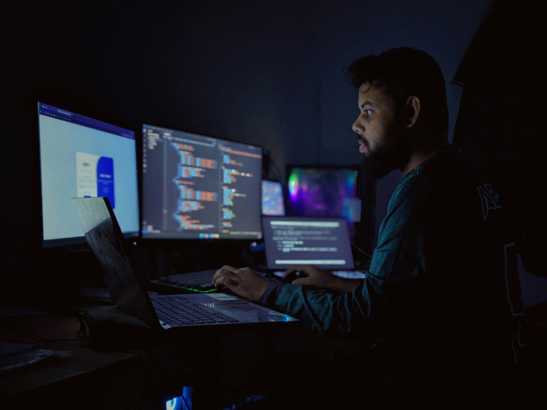 Control room with multiple monitors